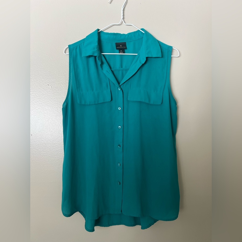 Worthington Turquoise Sleeveless Button-Down Shirt